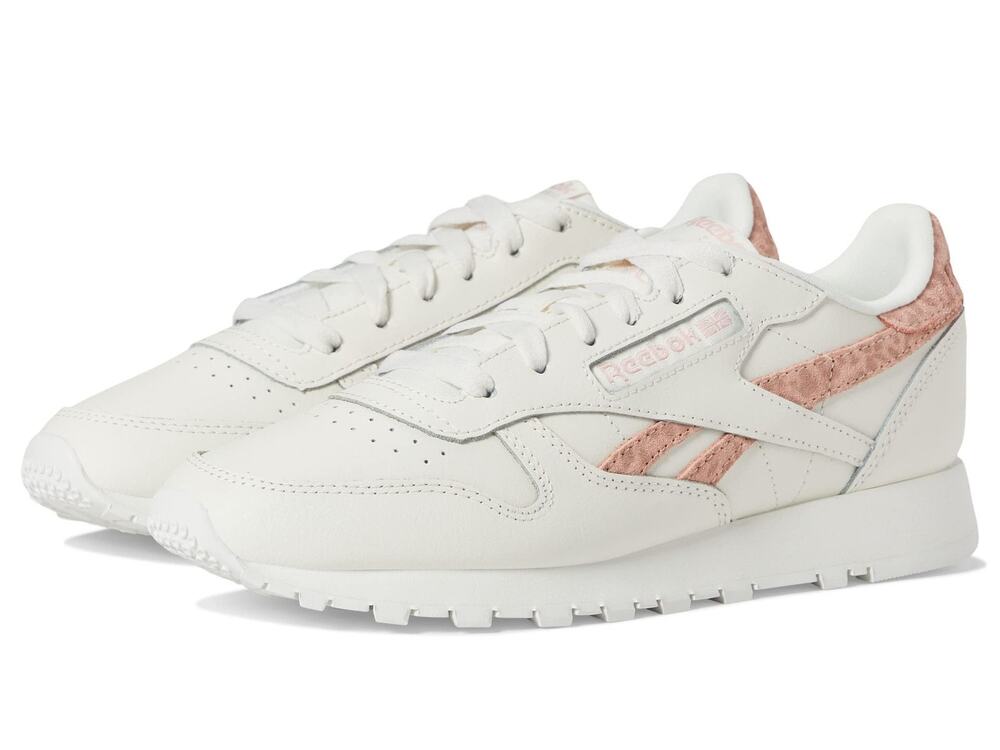 REEBOK WOMEN'S CLASSIC LEATHER SNEAKER, CHALK/AURA ORANGE, 7.5 WOMEN